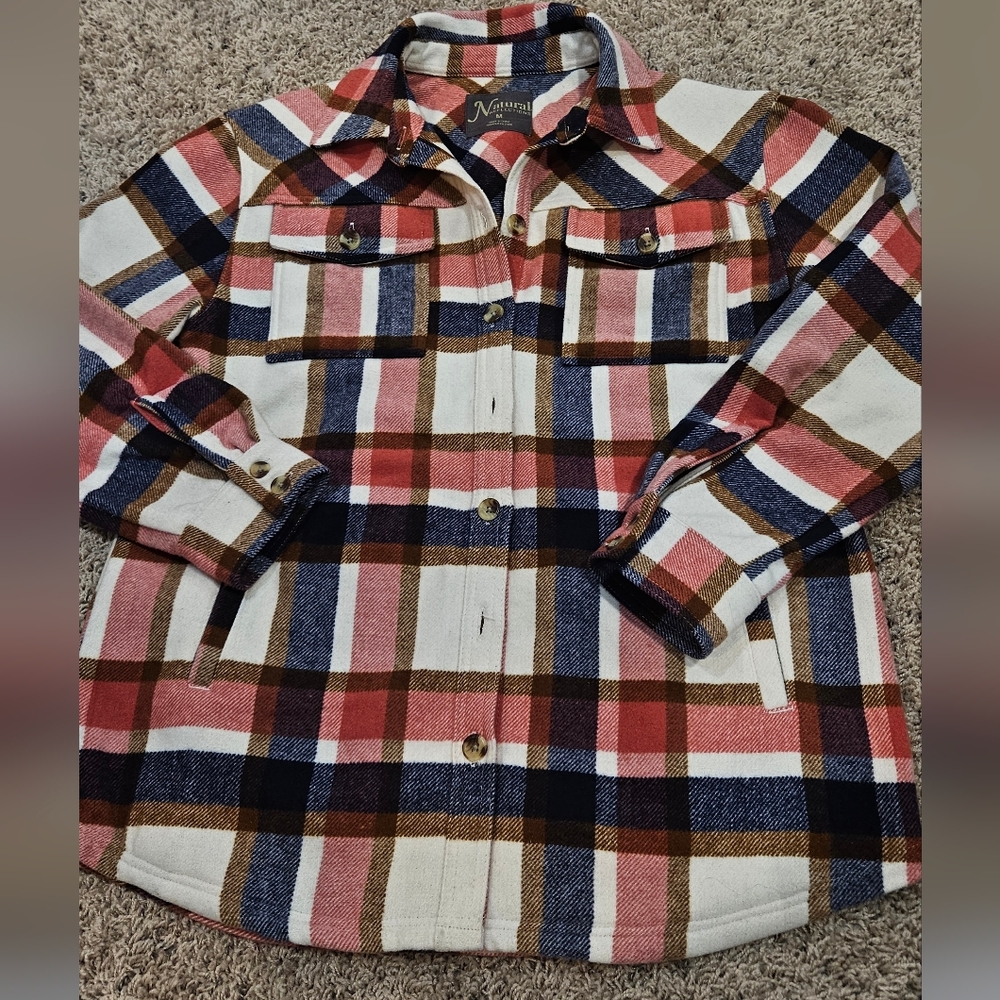 Natural Reflections Plaid Jacket Shacket- Pink, Blue, Brown, Cream